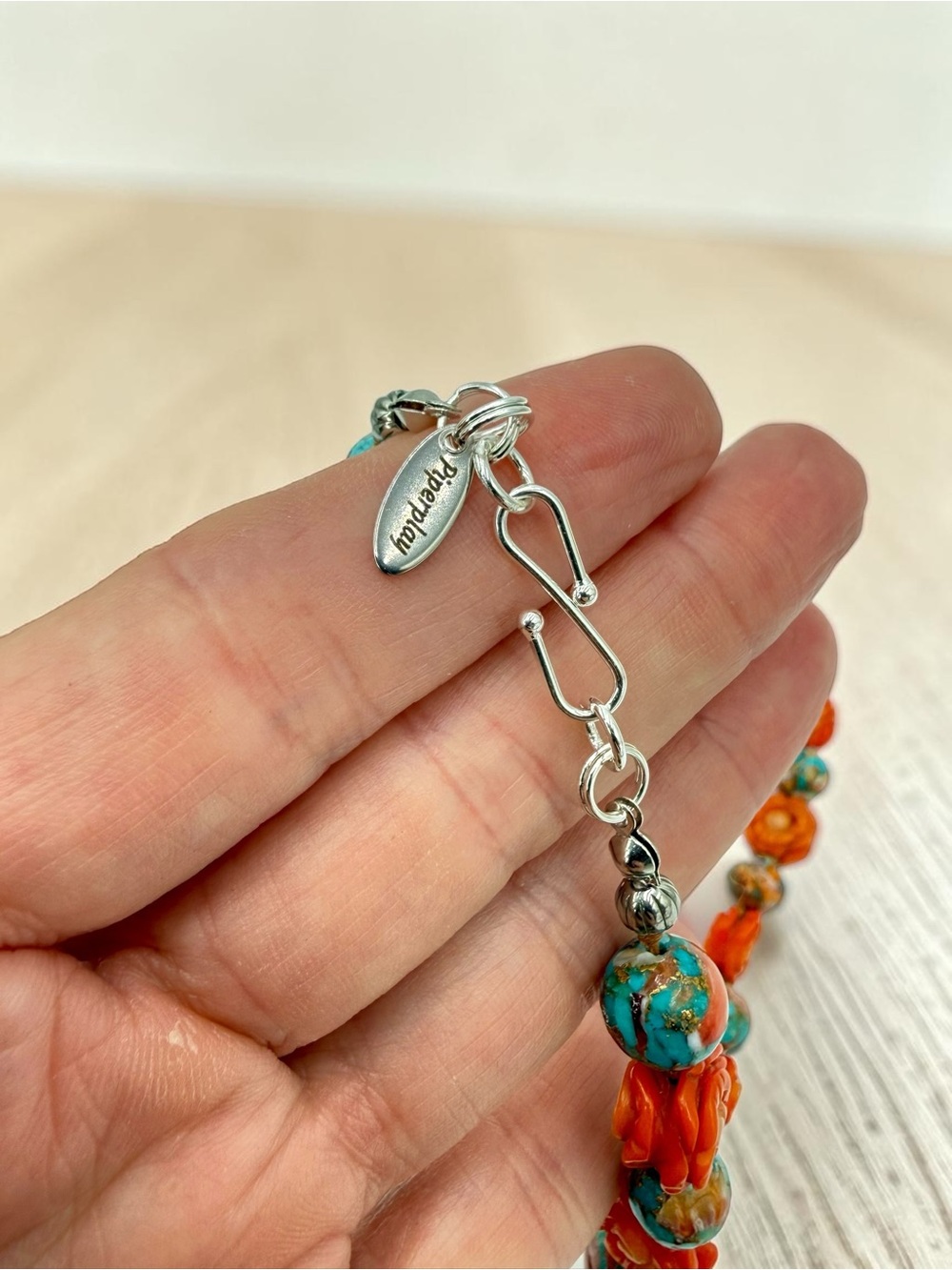 Artisan Spiny Oyster Mohave Copper Turquoise Coral Roses Sterling Necklace 18” - Picture 9 of 17
